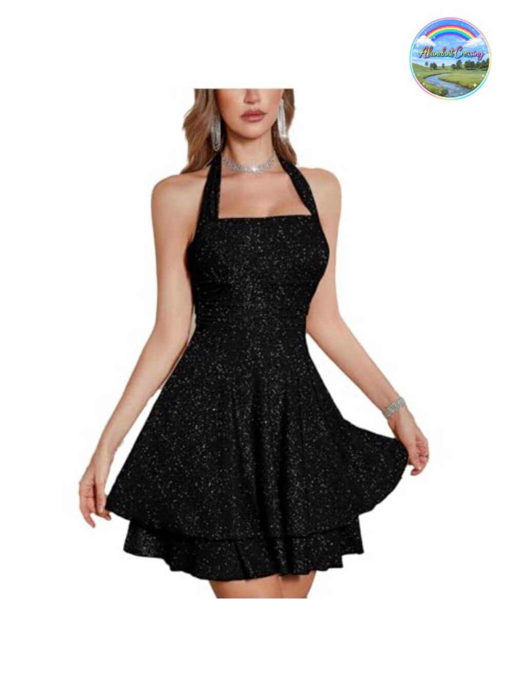 Sequin Sparkly Halter Cocktail Dress for Women Sleeveless Party Clubwear